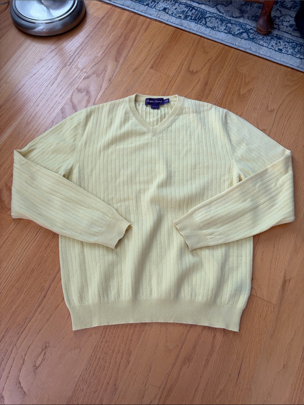 Ralph Lauren purple label 100% cashmere sweater size M ribbed yellow V-neck